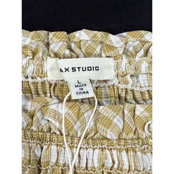 NWT Max Studio Womens Large Smocked Yellow Gold Gingham Puff Sleeve Peplum Top - Picture 8 of 12